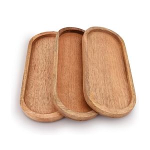 Mango Oval Wood Tray Set of 3 Perfect for Food Holder/BBQ